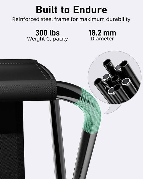 Simple Deluxe Portable Camping Stool, 14.4 Inch, 300 lbs Capacity, Folding Chair with Storage Pocket, Black