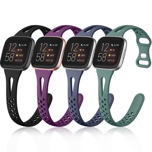 Odbeai 4 Pack Slim Sport Bands Compatible with Fitbit Versa 2 / Versa/Versa Lite/Versa SE ，Versa 2 Bands Women Men，Thin & Breathable Soft Silicone Replacement Wrist Bands for Versa Watch