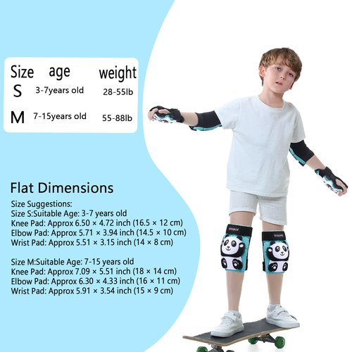 kcayony Kids Knee Elbow Wrist Pads Set for Boys Girls Age 3-15 Years, Protective Gear for Skateboard Bike Roller Skating Scooter Inline Skating Sports (Cyan, M(8-15years Old)(55-88lb))
