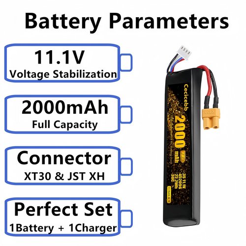 Cecicebb Airsoft Battery 11.1V 2000mAh 30C Rechargeable LiPo Battery with XT30 Connector for Airsoft Rifle