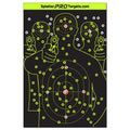 12x18 Splatter Targets. Fully Reactive Targets. See Your Hits and Your Misses! Shots Burst with a Bright Splatter Upon Impact. Instantly See Your Shots. Printed on a Heavy Duty Card Stock.