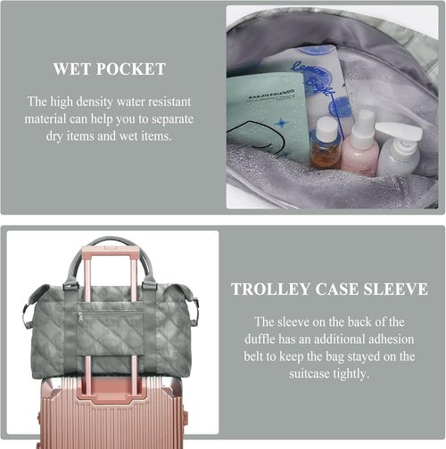 HYC00 Travel Duffel Bag - Stylish Carry-On Weekender for Women | Sports Tote with Wet Pocket