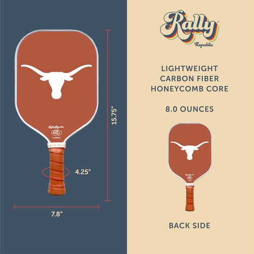Rally Republic Officially Licensed Collegiate Pickleball Paddle - USA Pickleball Association Approved Racket - Lightweight Honeycomb Core, Carbon Fiber Exterior, Premium Leather Grip for Comfort
