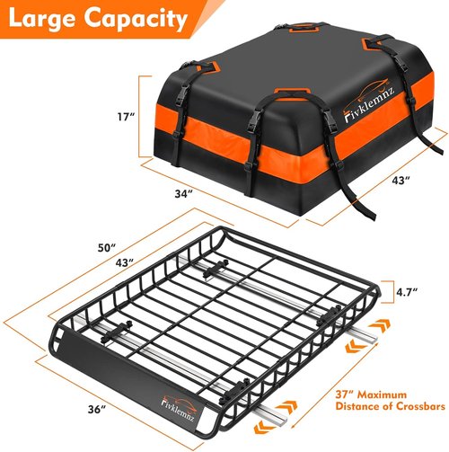 FIVKLEMNZ Waterproof Car Rooftop Cargo Carrier Bag - Anti-Slip Mat, Reinforced Straps & Luggage Lock