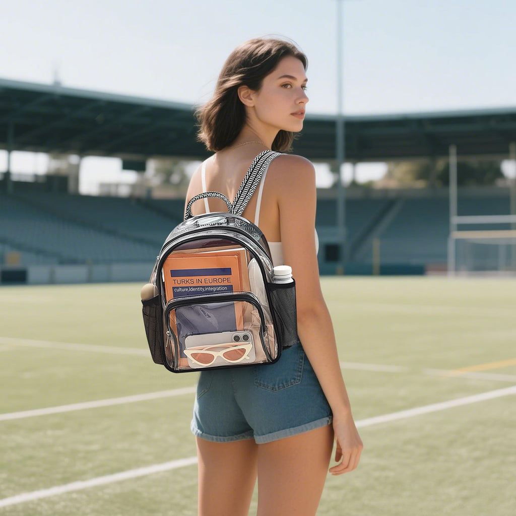 Lyingflat Clear Backpack for Stadium Events 12x12x6 Small Clear Backpack for Concert Sport Events Work Travel, Green Block