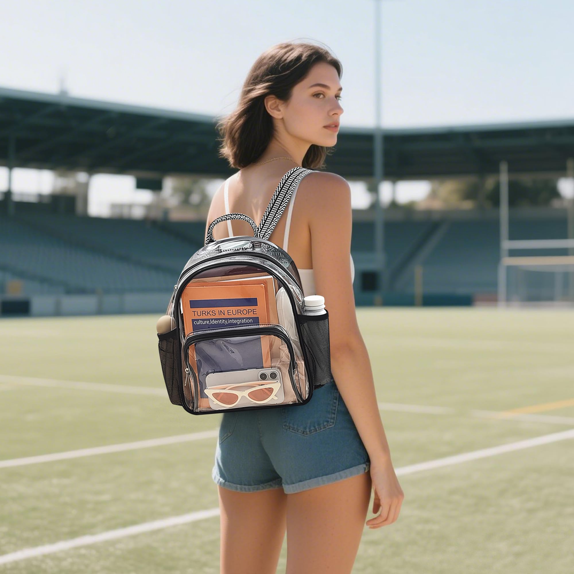 Lyingflat Clear Backpack for Stadium Events 12x12x6 Small Clear Backpack for Concert Sport Events Work Travel, Green Block
