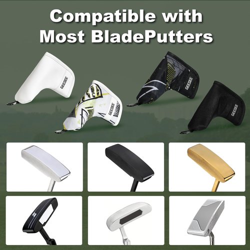 GEESEE Golf Putter Cover with Premium PU Leather, Magnetic Blade Putter Headcover, Soft Lined Design for Secure Fit, Durable Putter Cover for Blade Style Putters Golf Clubs-1 Unit (PU-Blade-White)