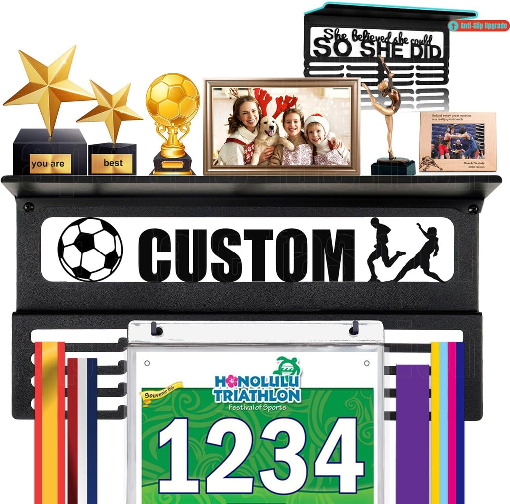 Personalized Medal Holder - Custom Name Display Rack for Awards & Ribbons | Metal Wall Mount for 63 Medals