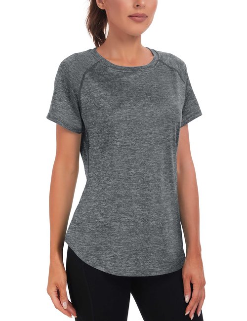 Beuwltpa Women's Long Workout Tops,Short Sleeve Dry-Fit Mesh Open Back Loose Fit Gym Athletic Running Shirts Exercise Tee Grey