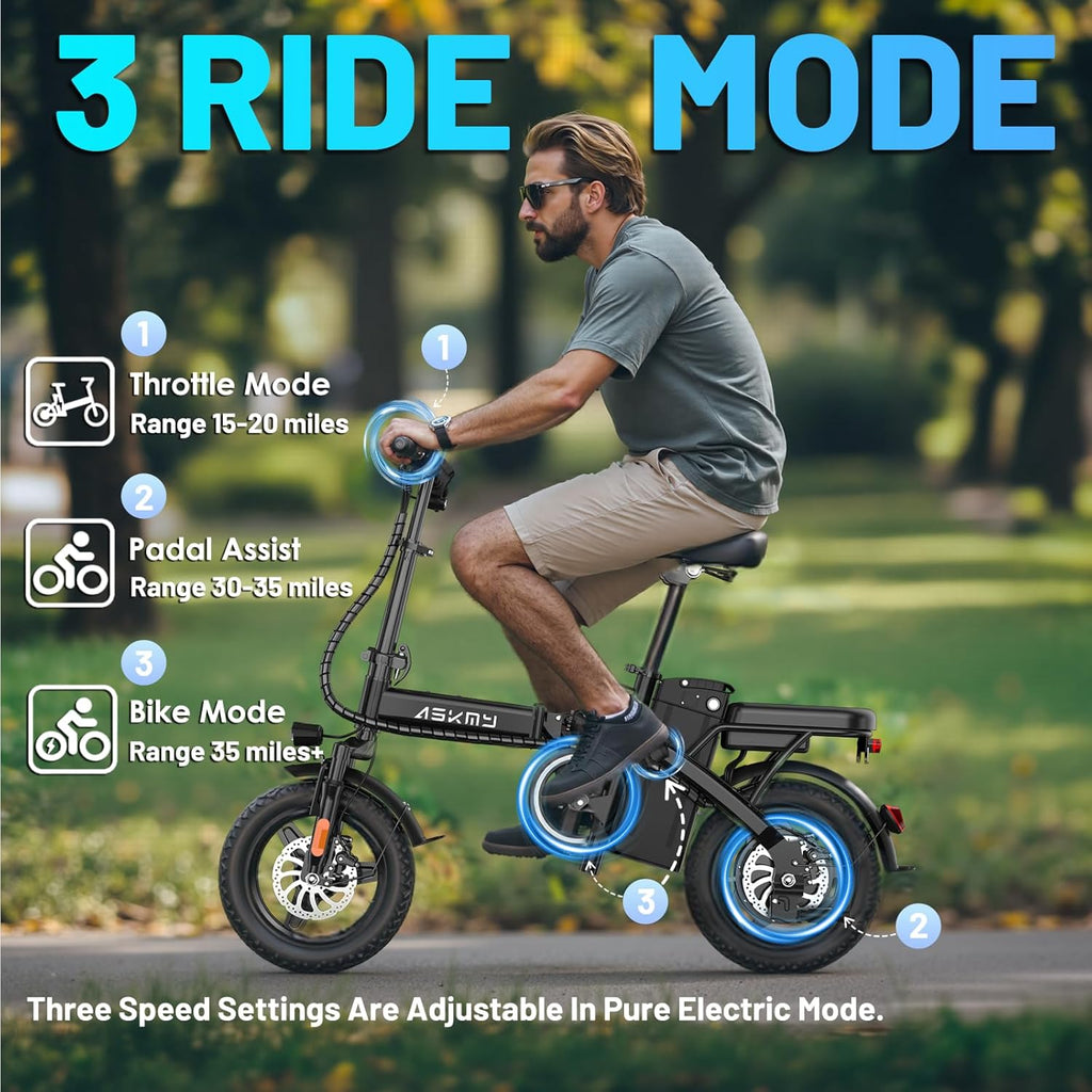 REOCRO Foldable Electric Bike - 700W Peak Motor, 48V Removable Battery, 14" Mini E-Bike for Commuting