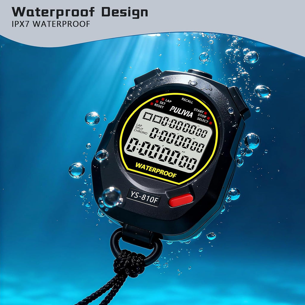 Waterproof Stopwatch - Digital Timer with 10 Lap Split Memory for Sports Activities