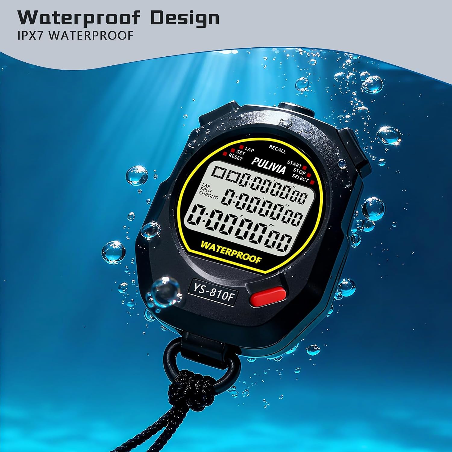Waterproof Stopwatch - Digital Timer with 10 Lap Split Memory for Sports Activities