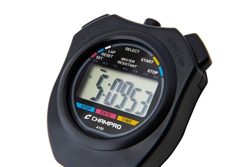 CHAMPRO Water Resistant Stop Watch, Black (A152)