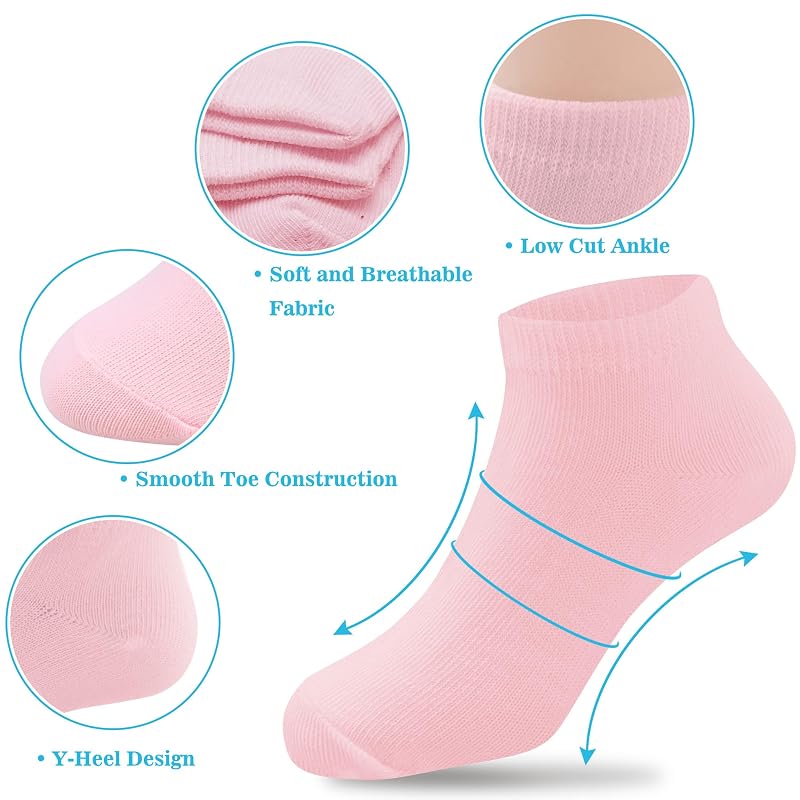 Duufin 12 Pairs Girls Ankle Socks Set, Gray/White/Pink, 6-8 Years