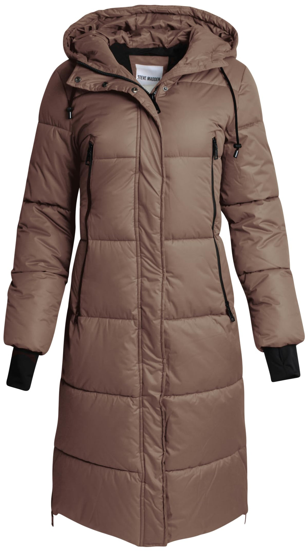 Steve Madden Womens Long Puffer Jacket - Heavyweight Insulated Fall Maxi Winter Coats for Women Long Length Bubble Parka, Size Large, Olive