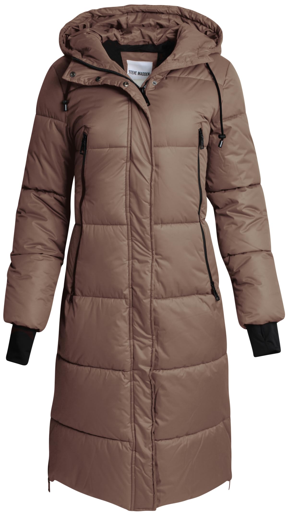 Steve Madden Womens Long Puffer Jacket - Heavyweight Insulated Fall Maxi Winter Coats for Women Long Length Bubble Parka, Size Large, Olive
