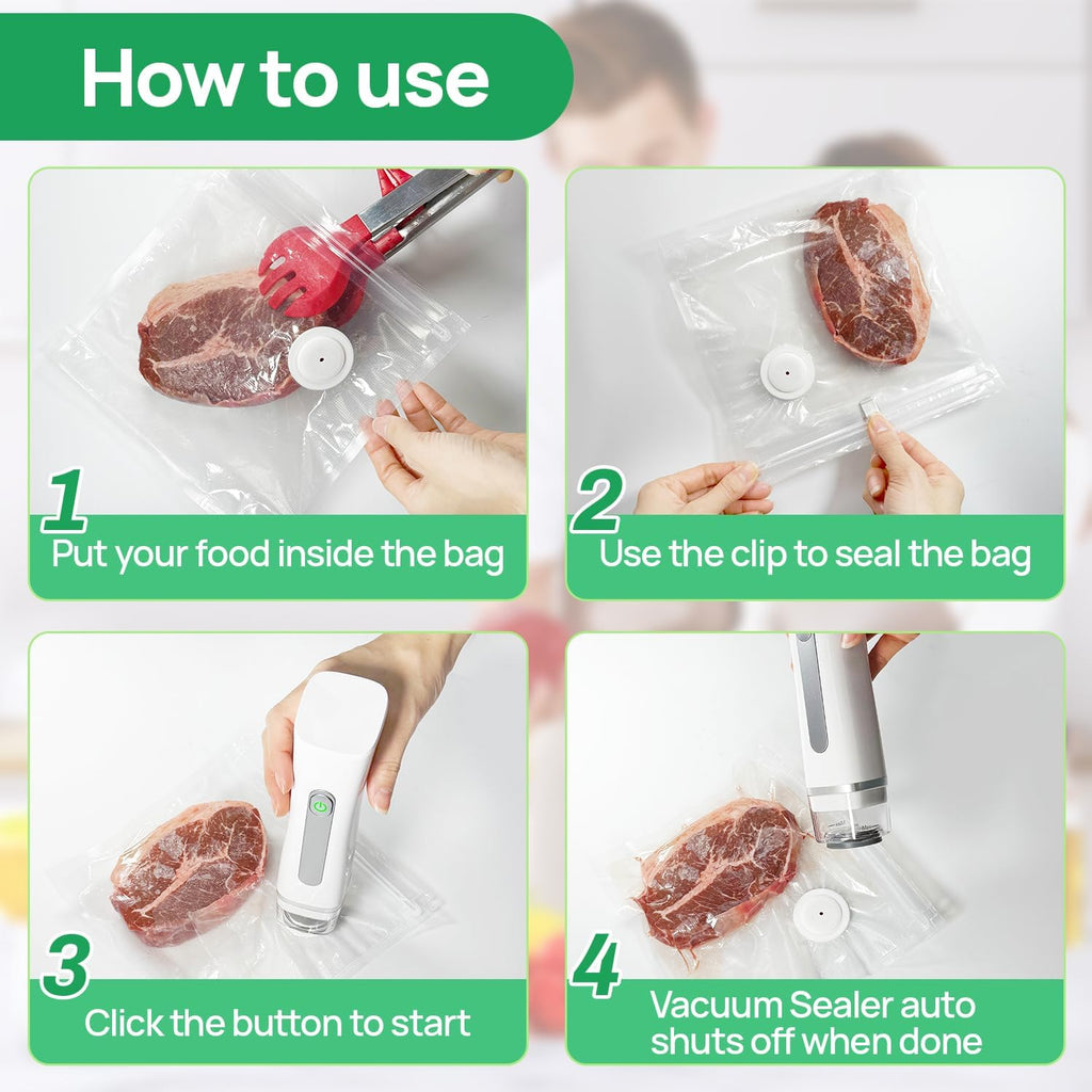 Skiennix Vacuum Sealer - Compact Handheld Food Preservation Machine | Portable with 30 Reusable Bags