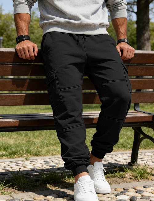 LINENNMAIN Men's Casual Cargo Sweatpants Fleece Lined Workout Joggers Athletic Drawstring Pants with Multi Pockets