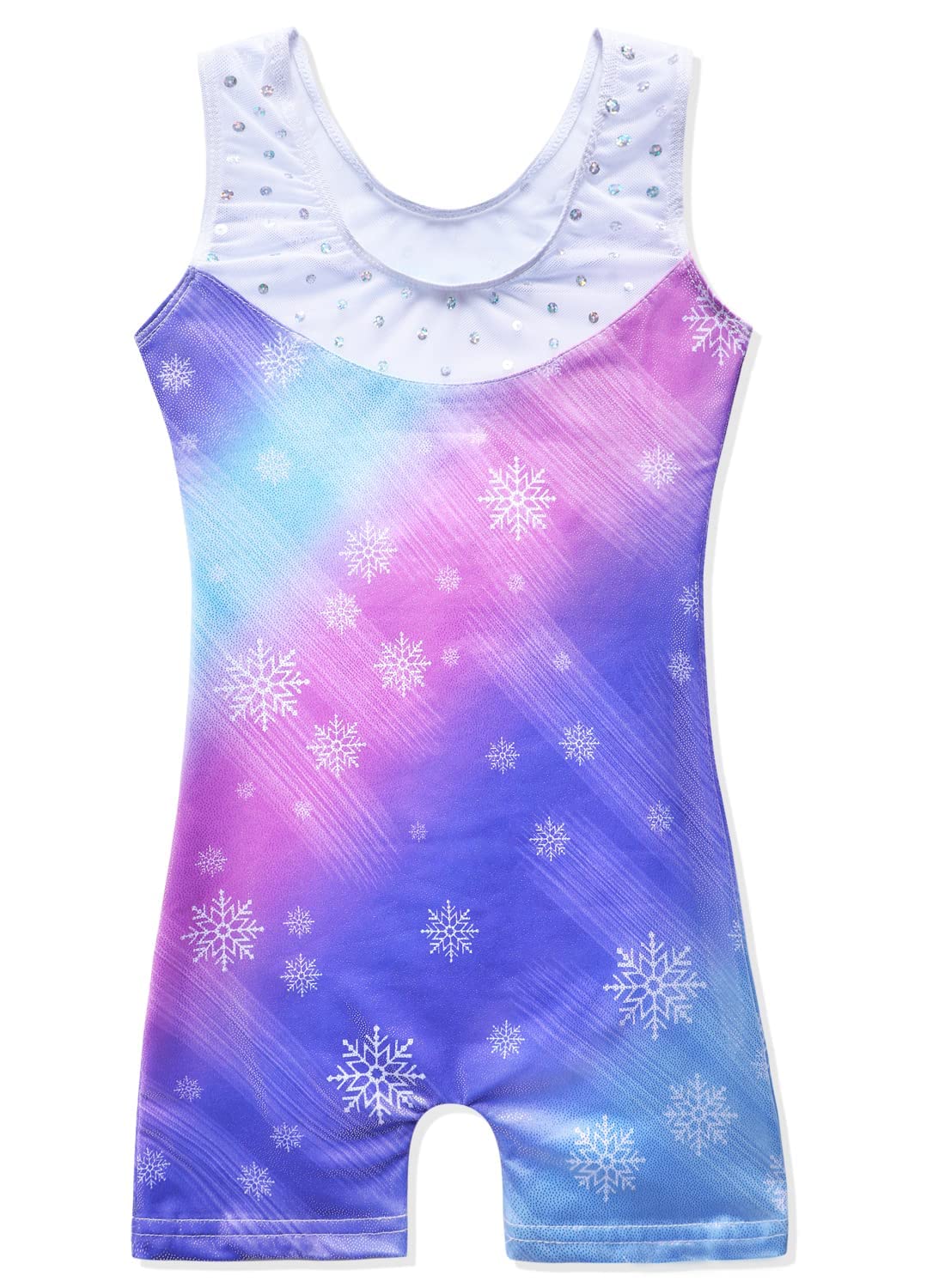 Leotards for Girls Gymnastics Unicorn Athletic Dance Wear Shiny Rainbow Blue Hotpink (Purple Snowflake, 5/6 Years)