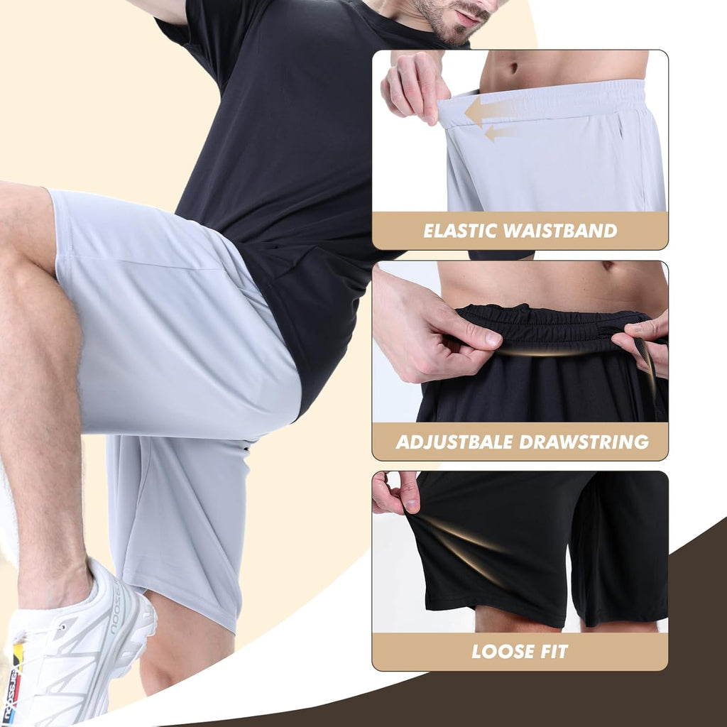 Skiennix Men's Athletic Shorts - Quick Dry Gym & Basketball Shorts with Pockets | 7 Pack in Black