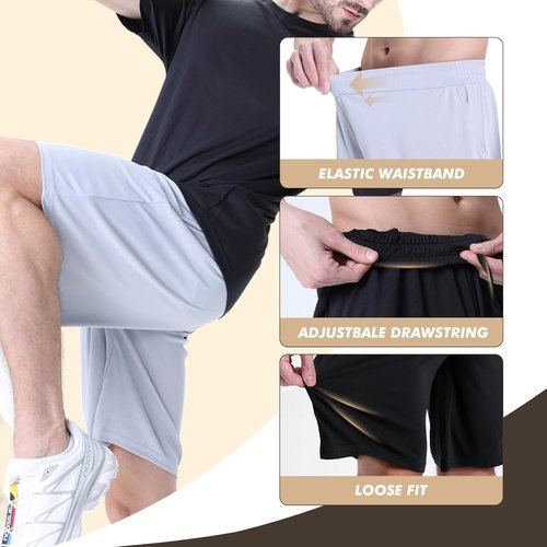 BOOJO Men's Athletic Shorts - Quick Dry Gym & Basketball Shorts with Pockets | 7 Pack in Black