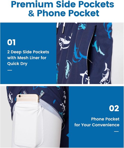 Maamgic Men's Swim Trunks - 2 in 1 Board Shorts with 7-Inch Inseam | Versatile Swim Suits