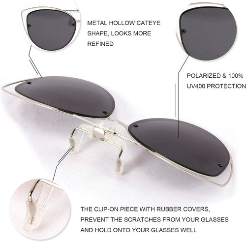 FEISEDY Polarized Cat Eye Clip-On Sunglasses - Rimless Flip-Up Design for Prescription Glasses | Stylish & Versatile