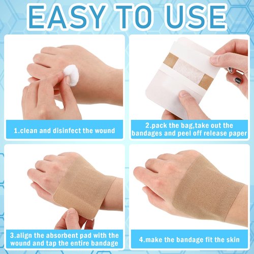 Marsui 100 Pcs Large Bandages 3 x 4 Inch Wound Care Flexible Adhesive Bandages Latex Free Fabric for and Protect Wounds Large Size for First Aid Wound Care Assorted