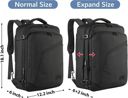 MATEIN Travel Backpack - 27L Lightweight Waterproof Daypack for Men & Women | Expandable Black Rucksack