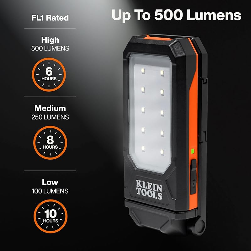 Klein Tools Slim Rechargeable Personal LED Work Light - 360° Rotating, USB-C