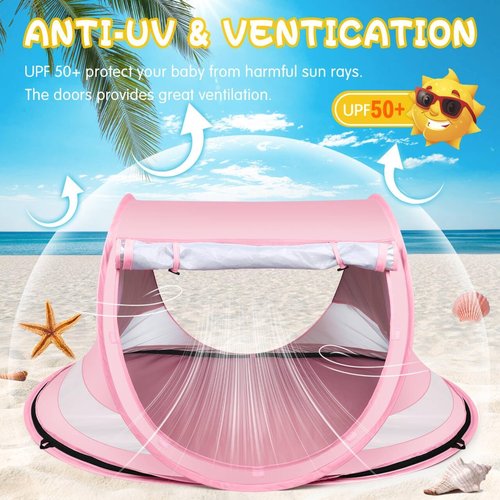 Baby Beach Tent - Large Pop-Up Sun Shade with Mosquito Net | Portable UPF 50+ UV Protection for Infants