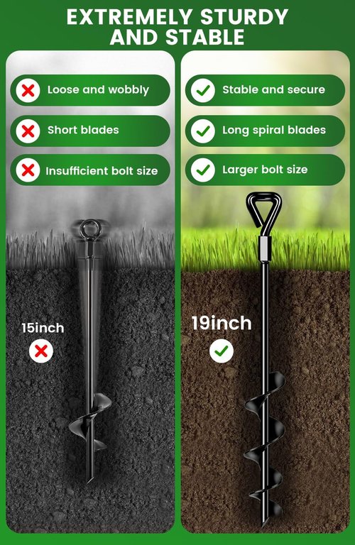 19-Inch Heavy Duty Ground Anchors by [Brand Name] - Screw-in Trampoline Stakes for High Wind Protection | Includes Strong Straps (4x19in)