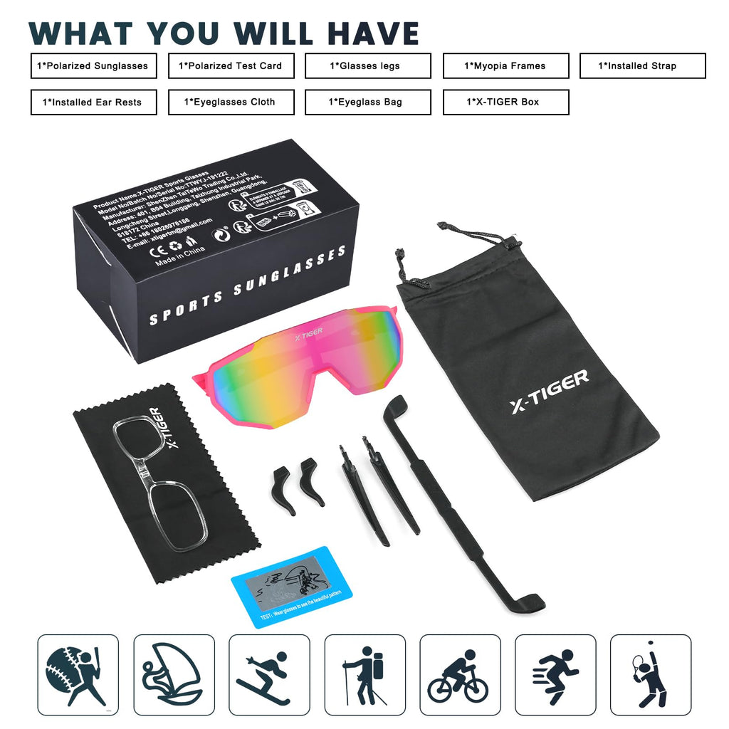 X-TIGER Polarized Sports Sunglasses for Men Women Cycling Glasses Baseball Running Fishing MTB Sunglasses UV400