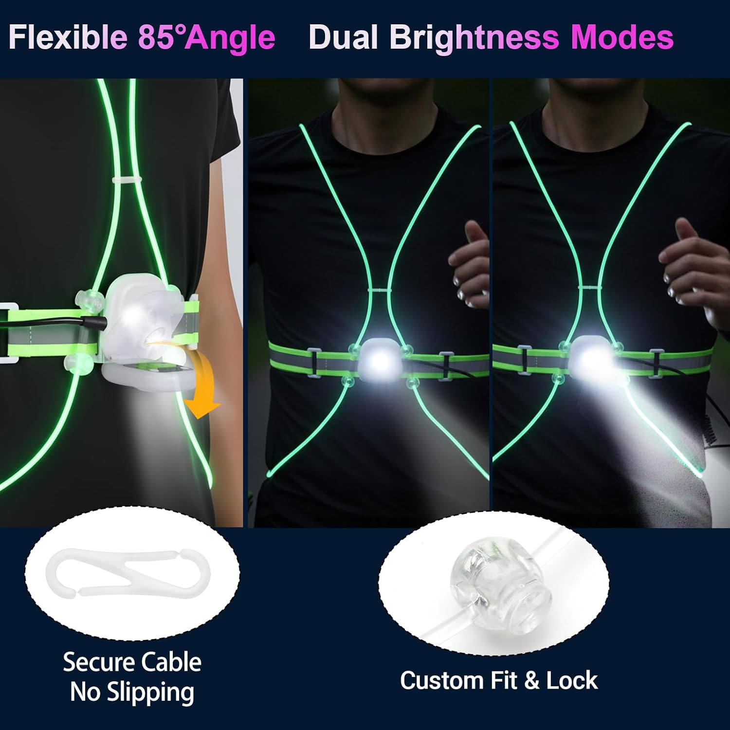 Skiennix Reflective Running Vest - Rechargeable LED Gear with 3 Modes & 7 Colors | Adjustable Safety Vest for Night Running, Cycling, Hiking (Large)