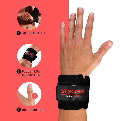 STRONG Wrist Wraps - Weightlifting Wrist Protection, Ideal for Gym Training, CrossFit - Enhanced Grip, Weight Gloves for Men's Workout & Women's Fitness, Strong Wrist Compression for Rep Max - Black