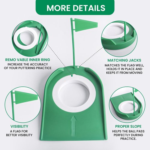 Golf Putting Cup and Flag Putt Training Hole All-Direction Surface Regulation Practice Cups for Men Women Kids Indoor Outdoor Home Office Backyard Golfing (2 Pcs Green Cup with Green Flag)