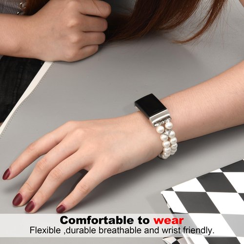 Wongeto Compatible with Fitbit Charge 4 Charge 3 and Charge 3 SE Bands,Fashion Handmade Elastic Stretch Pearl Bracelet Women Replacement Strap for Fitbit Charge 3 accssorises (Pearl White)