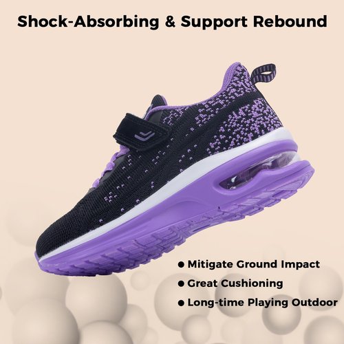 AiEles Boys Girls Shoes Kids Sneakers Tennis Running Athletic Shoes Breathable Sport Gym Walking Sneakers (Size13 Little Kid,BlackPurple)