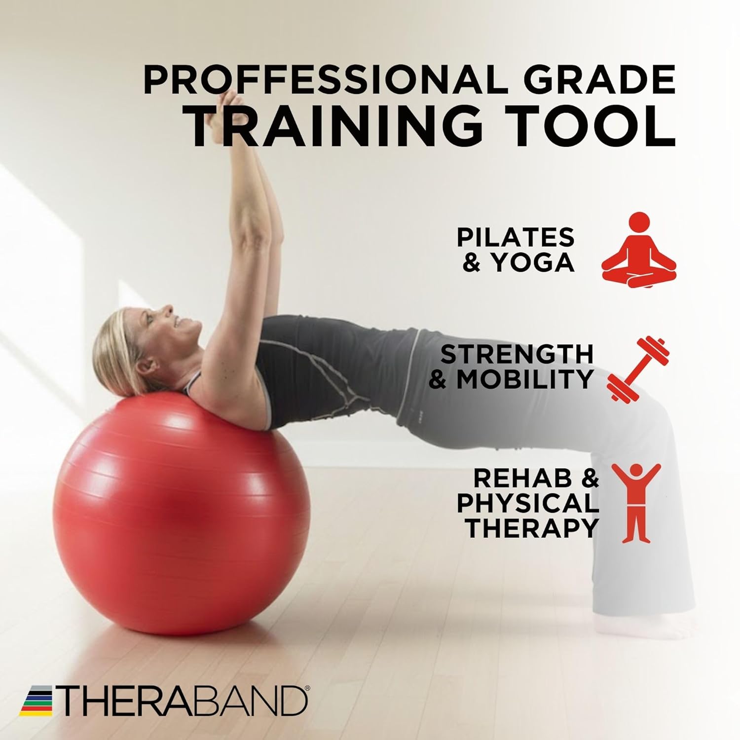 TheraBand Exercise Ball - 55 cm Stability Ball for Posture, Balance & Core | Red for 5'1" to 5'6" Athletes
