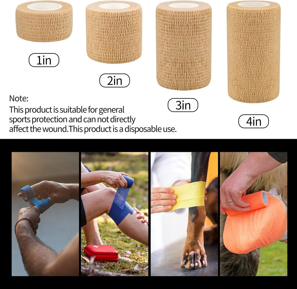 Skiennix Self-Adhesive Bandage Wraps - 6pcs, 2in, 12 Colors | 5 Yard for Sports & Swelling Relief