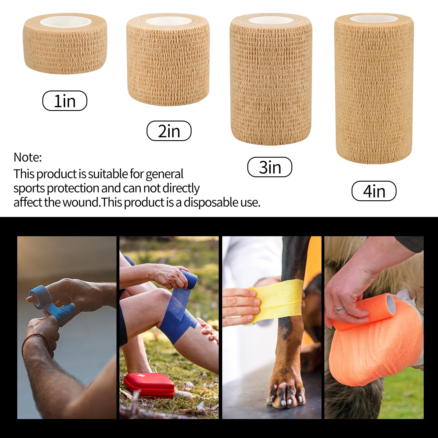 2" Self Adhesive Bandage Wraps, 6pcs Vet Wraps, 6 Colors, 5 Yard Self Adherent Wraps for Sports, Wrist, Ankle and Swelling
