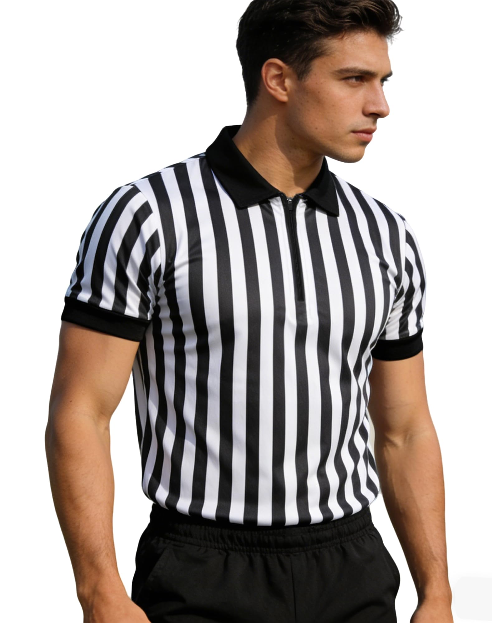 WILLBEFIT Men's Referee Shirt Women Official Football Basketball Zipper Ref Jersey for Halloween Costume Umpire Waitress Uniform XL
