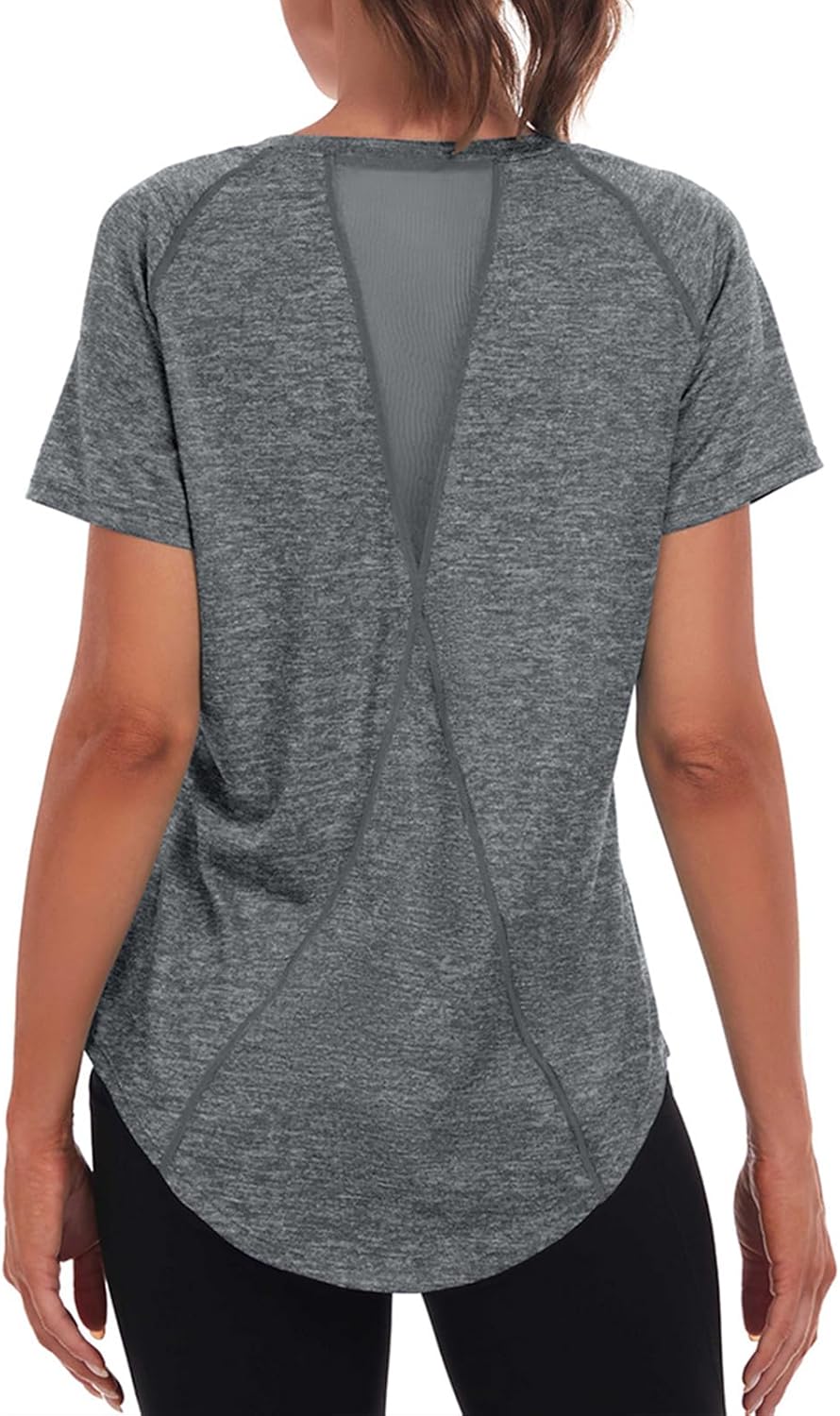 Skiennix Women's Dry-Fit Workout Top - Short Sleeve Mesh Open Back Gym Tee | Loose Fit Exercise Shirt