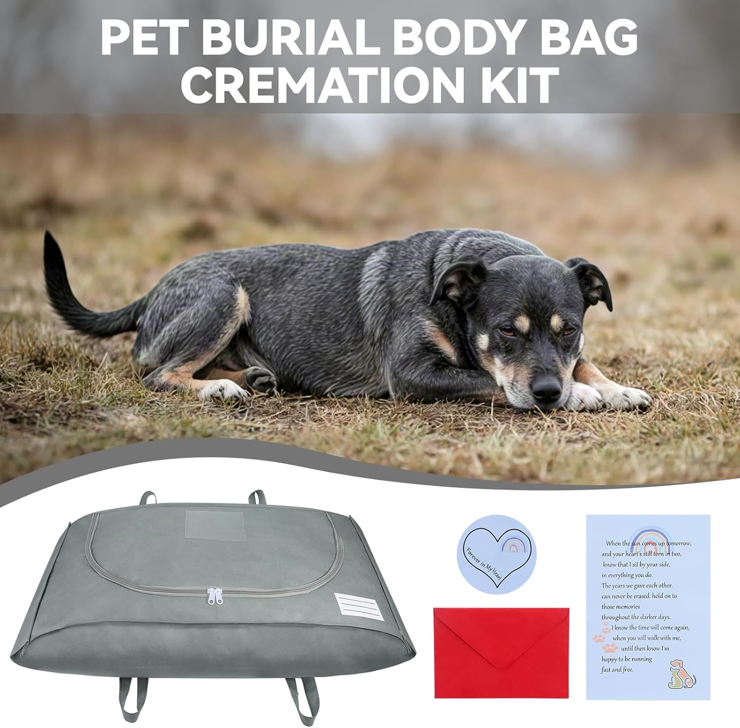 Pet Burial Bag with Handle - Eco-Friendly Dog & Cat Casket for Dignified Memorial | Size M (31.89 x 14.17 x 7 in)