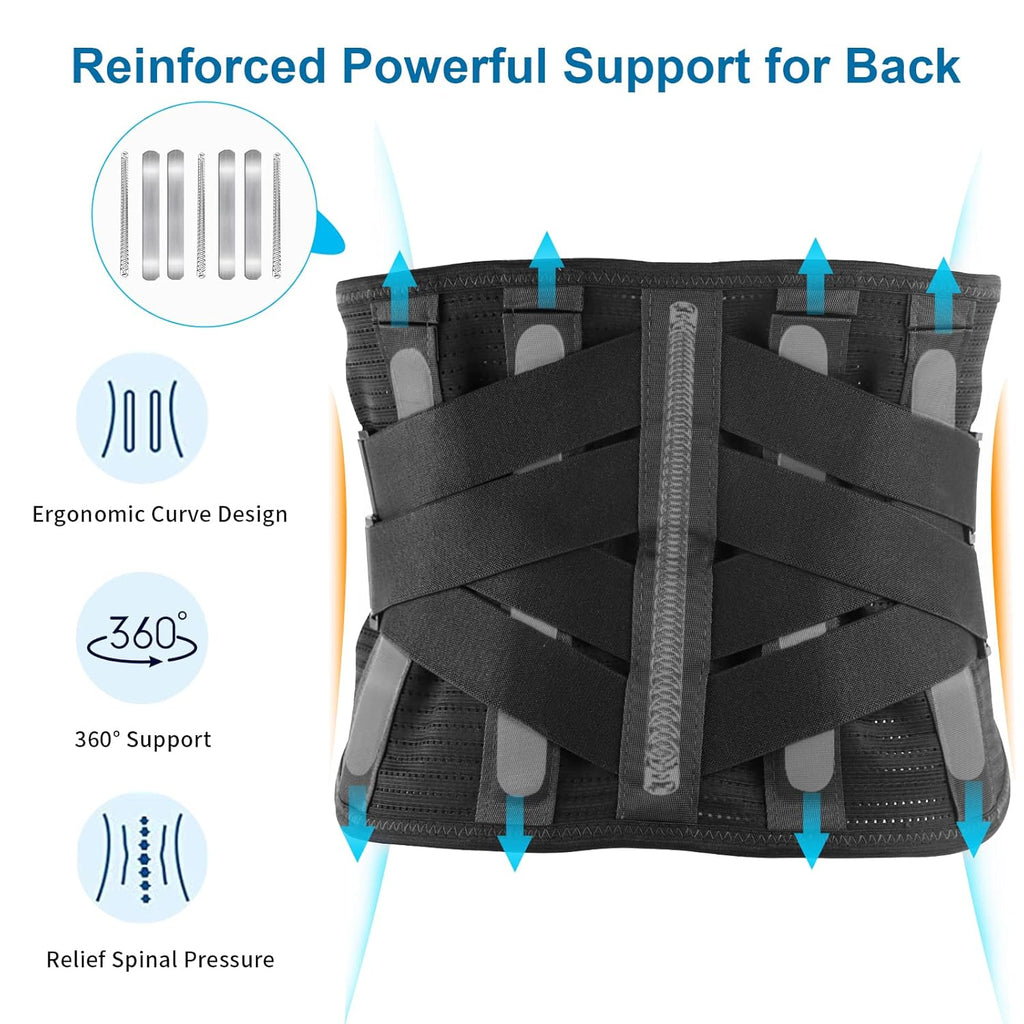 Skiennix Lower Back Brace - Breathable Pain Relief Support Belt for Herniated Disc | Adjustable Medium, Black