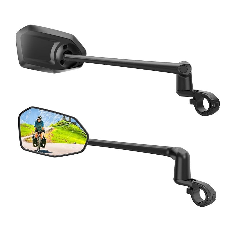 RBRL Extra Large Bicycle Mirror Set, 360° Adjustable Shatterproof Bar End Rear View Mirrors for E-Bikes