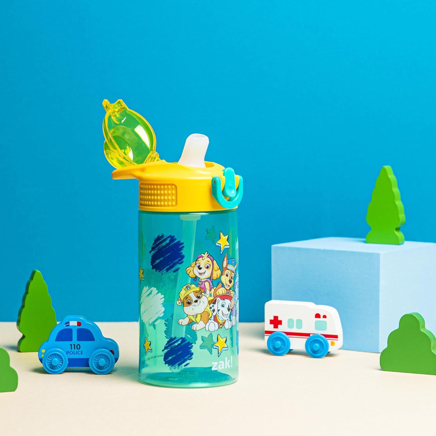 Zak Designs PAW Patrol Water Bottle - 16oz Durable Plastic With Straw & Leak-Proof Design | Perfect for School & Travel