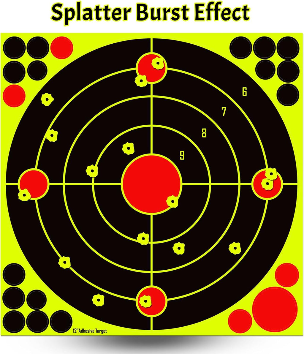 Skiennix Splatter Adhesive Shooting Targets - Reactive Yellow Effect | 12x12 Inch, 10/25/50 Pack
