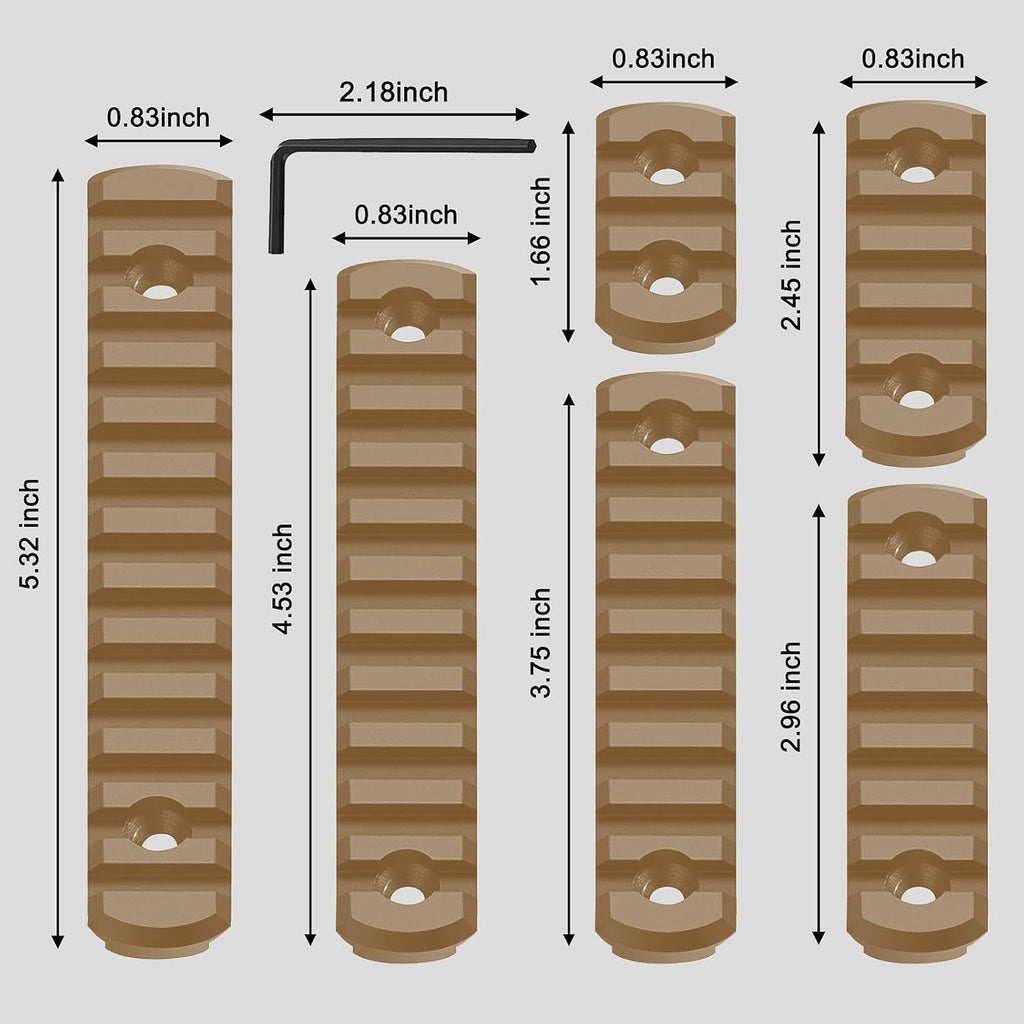 Single Picatinny Aluminum Accessory Rail Set - 3 to 13 Slots with 13 T-Nuts & Screws, 6 Wrenches