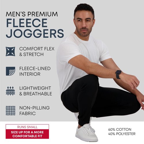 CROWN VOGUE Fleece Mens Joggers with Pockets, Mens Sweatpants, Workout Sweats for Men - Black - Large